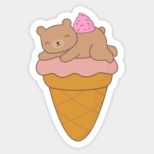 Kawaii Cute Brown Bear Ice Cream T-Shirt Sticker
